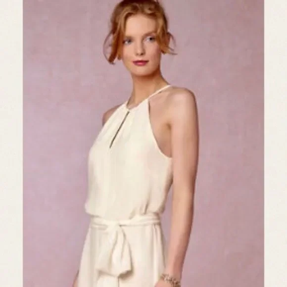 Donna Morgan x BHLDN Jackie 6 Cream Crepe Belted Wedding Jumpsuit New
